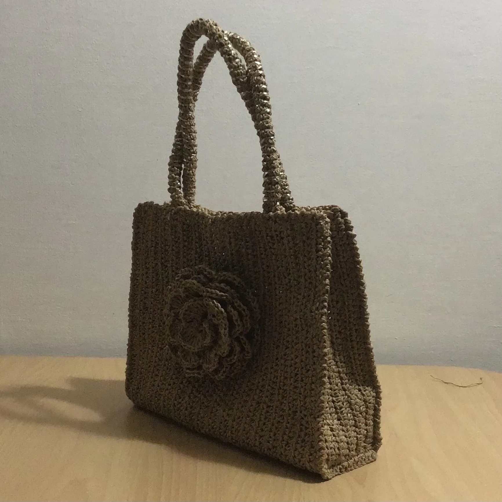 Rose Paper Rope Knitted Bag