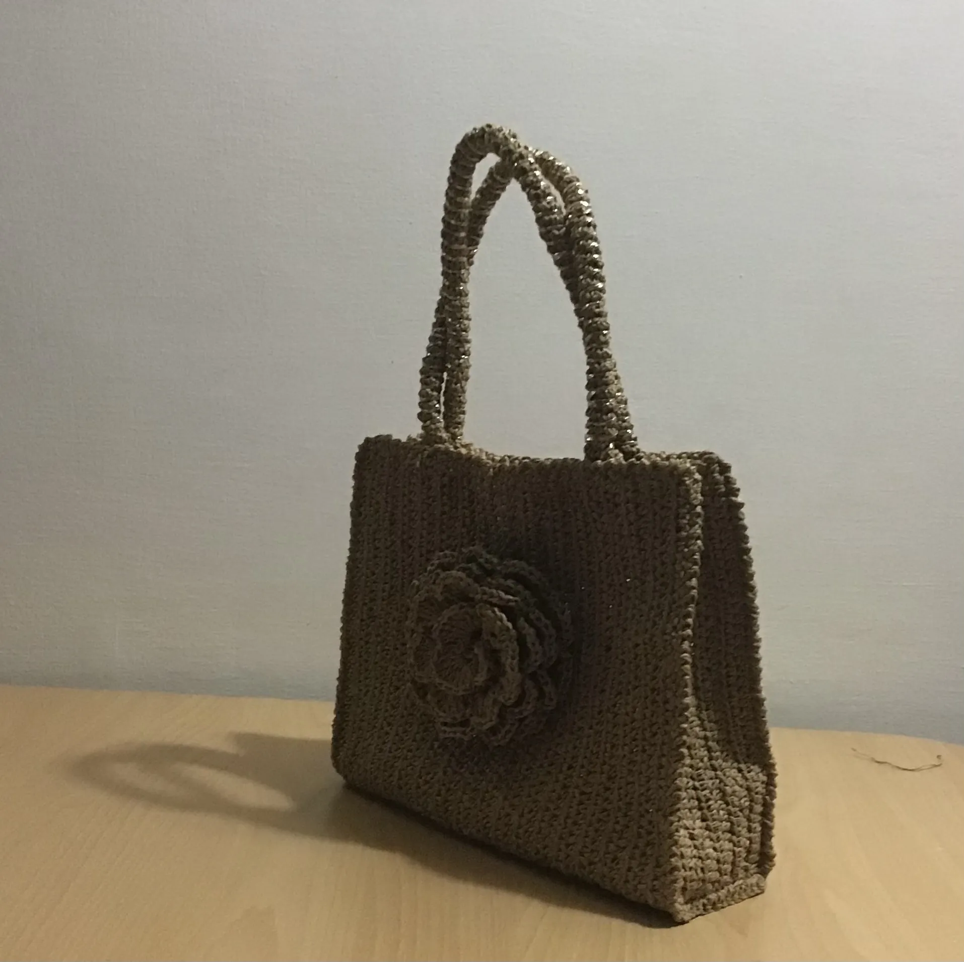 Rose Paper Rope Knitted Bag