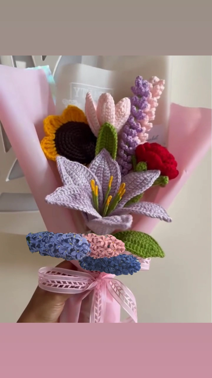 Amigurumi Çiçek Buketi El Yapımı Örgü Çiçekler (35 cm, Kişiye Özel Sipariş)