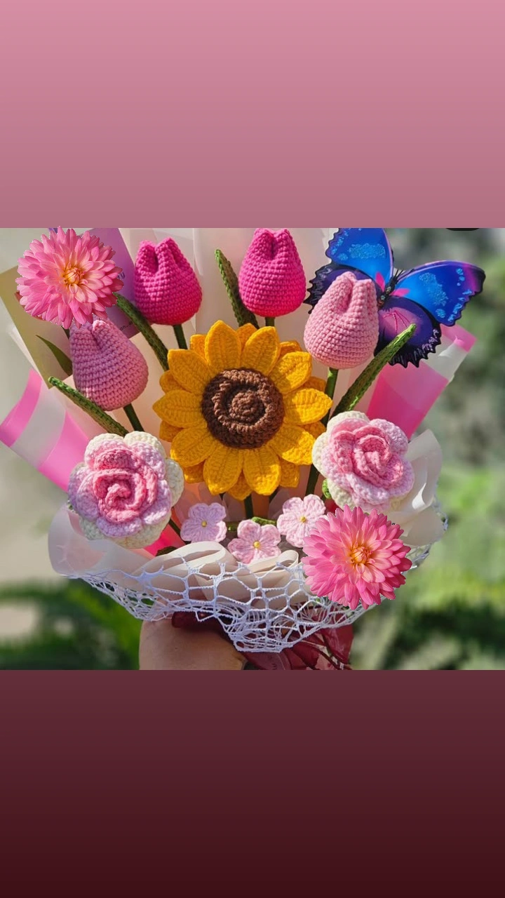 Amigurumi Rengarenk Çiçekler – El Yapımı Örgü Çiçek (35 cm, Tekli Satış)
