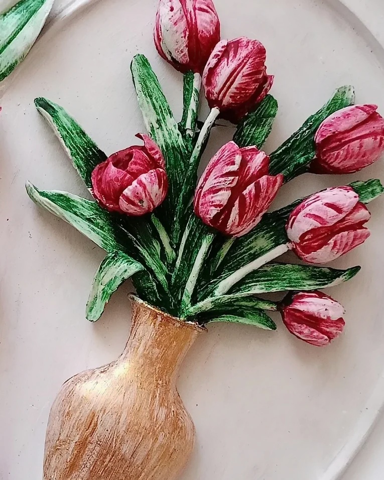 Vazoda Lale Motifli Dekoratif Tablo