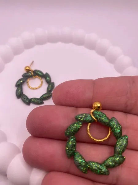 Yeşil Polimer Kil Küpe – Gold Aksesuarlı Simli El Yapımı Tasarım