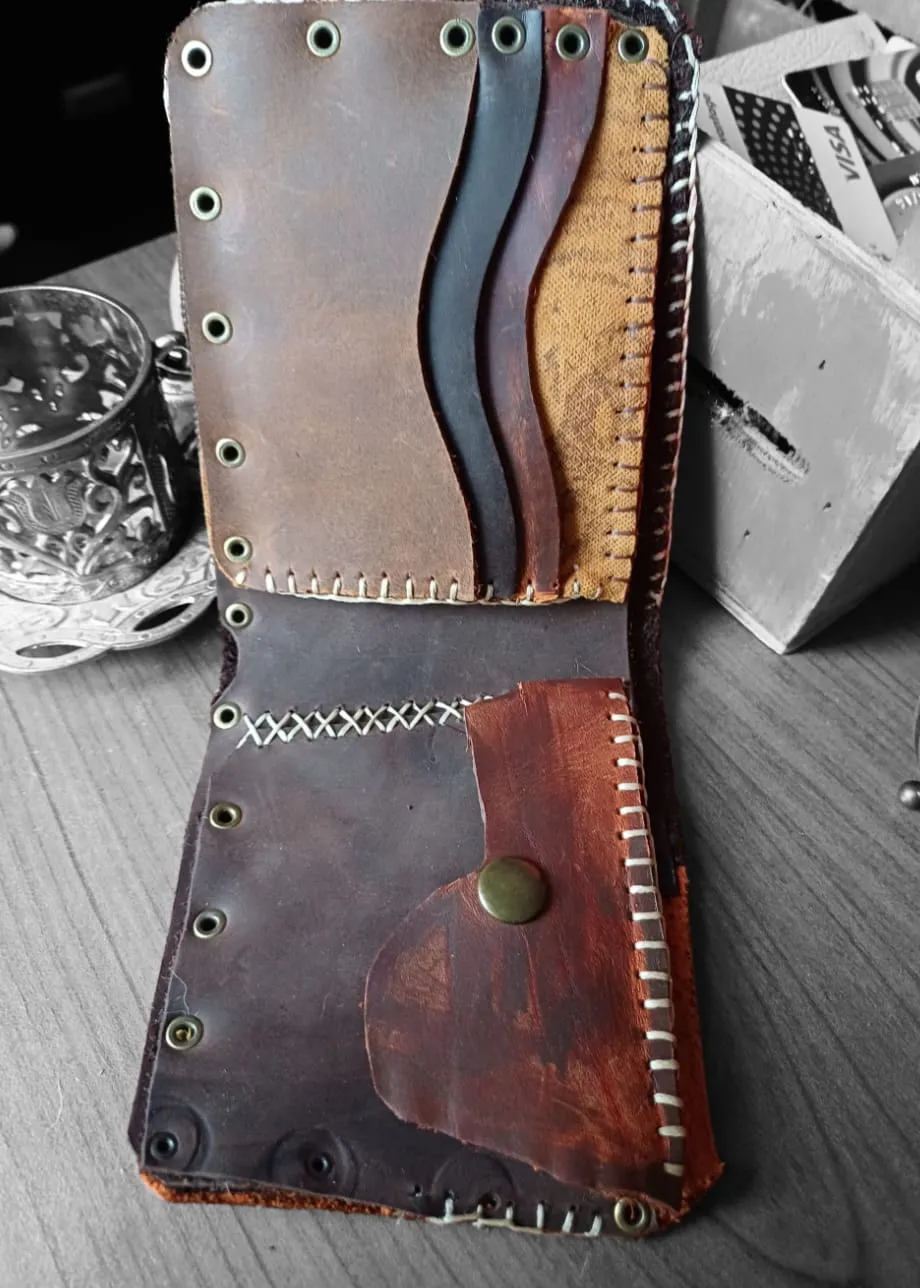 El Yapımı Deri Cüzdan – Özel Tasarım, El Dikişli ve Perçin Detaylı Retro Model