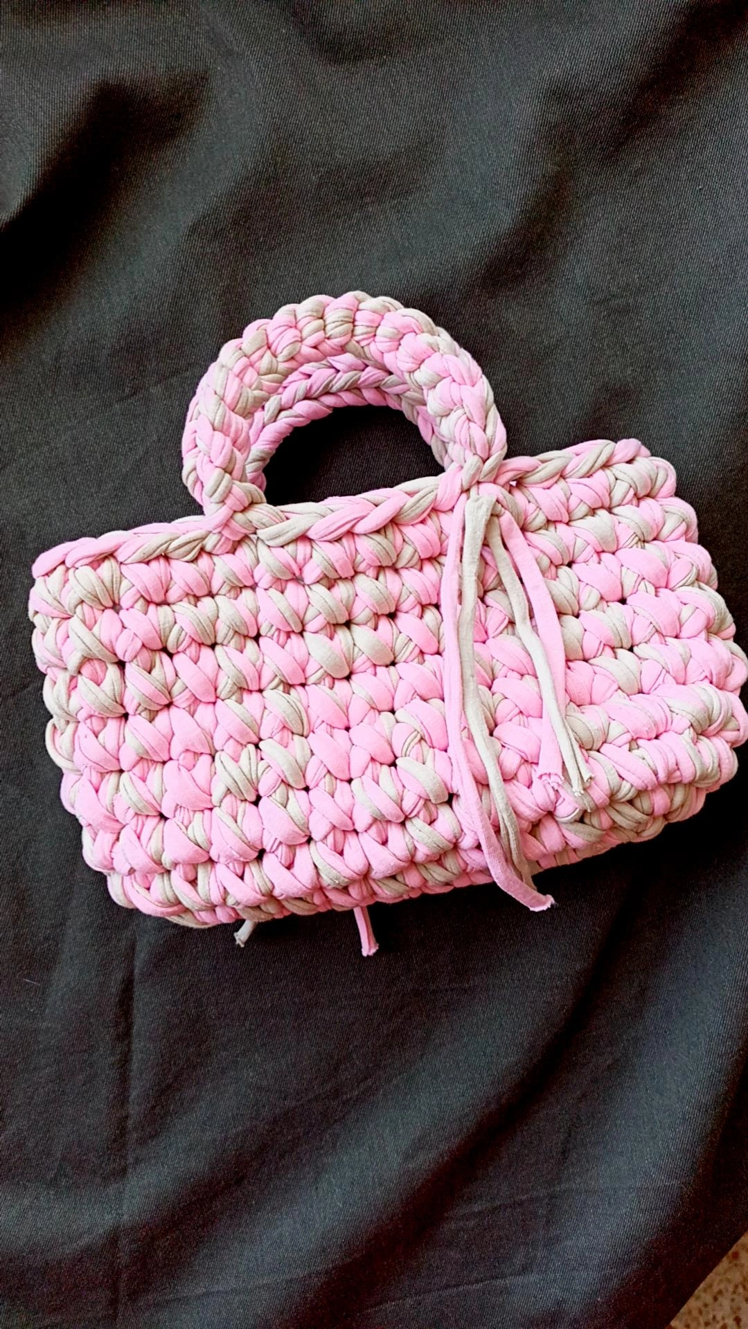 Pembe Örgü Baget Kadın El Çantası - Gri Detaylı, El Emeği