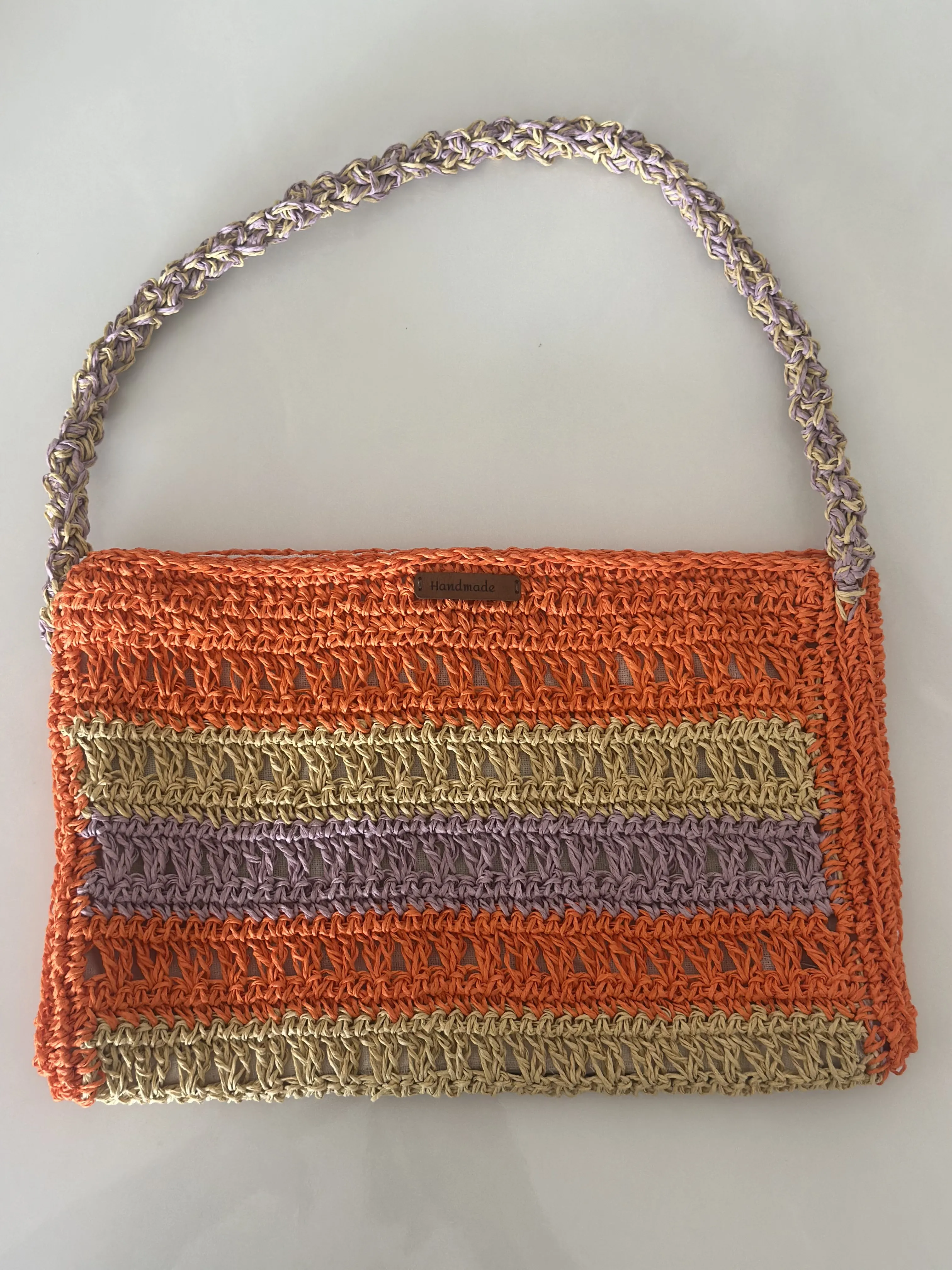 Hand-Knitted Straw Look Bag – Summer, Lined and Comfortable Use
