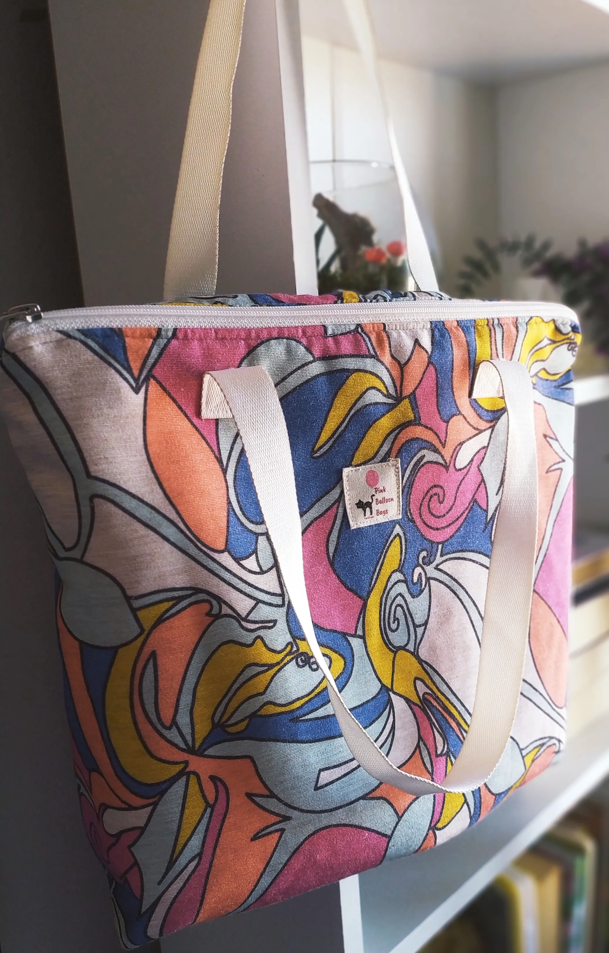 Colorful Patterned Zippered Fabric Bag