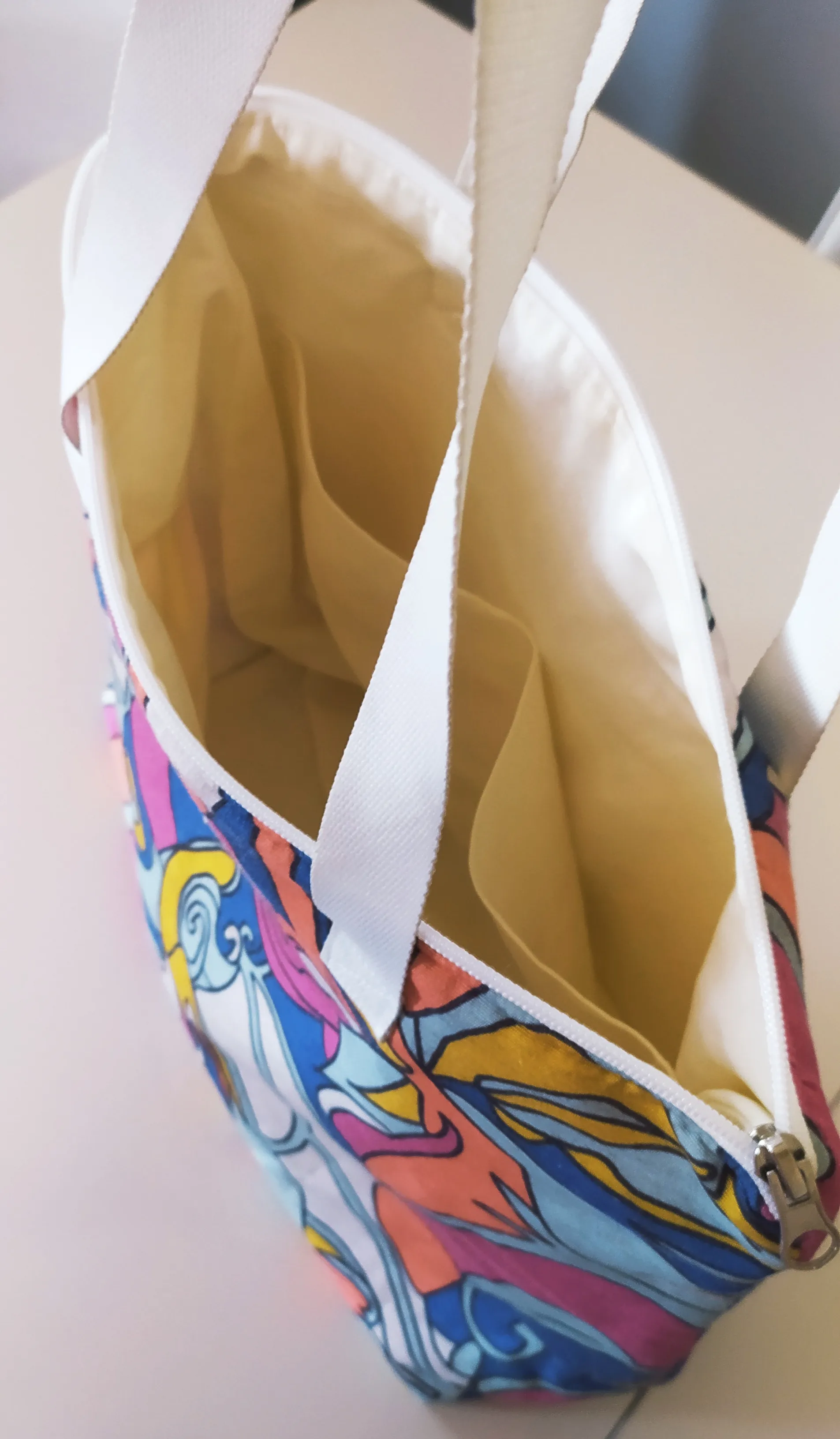 Colorful Patterned Zippered Fabric Bag