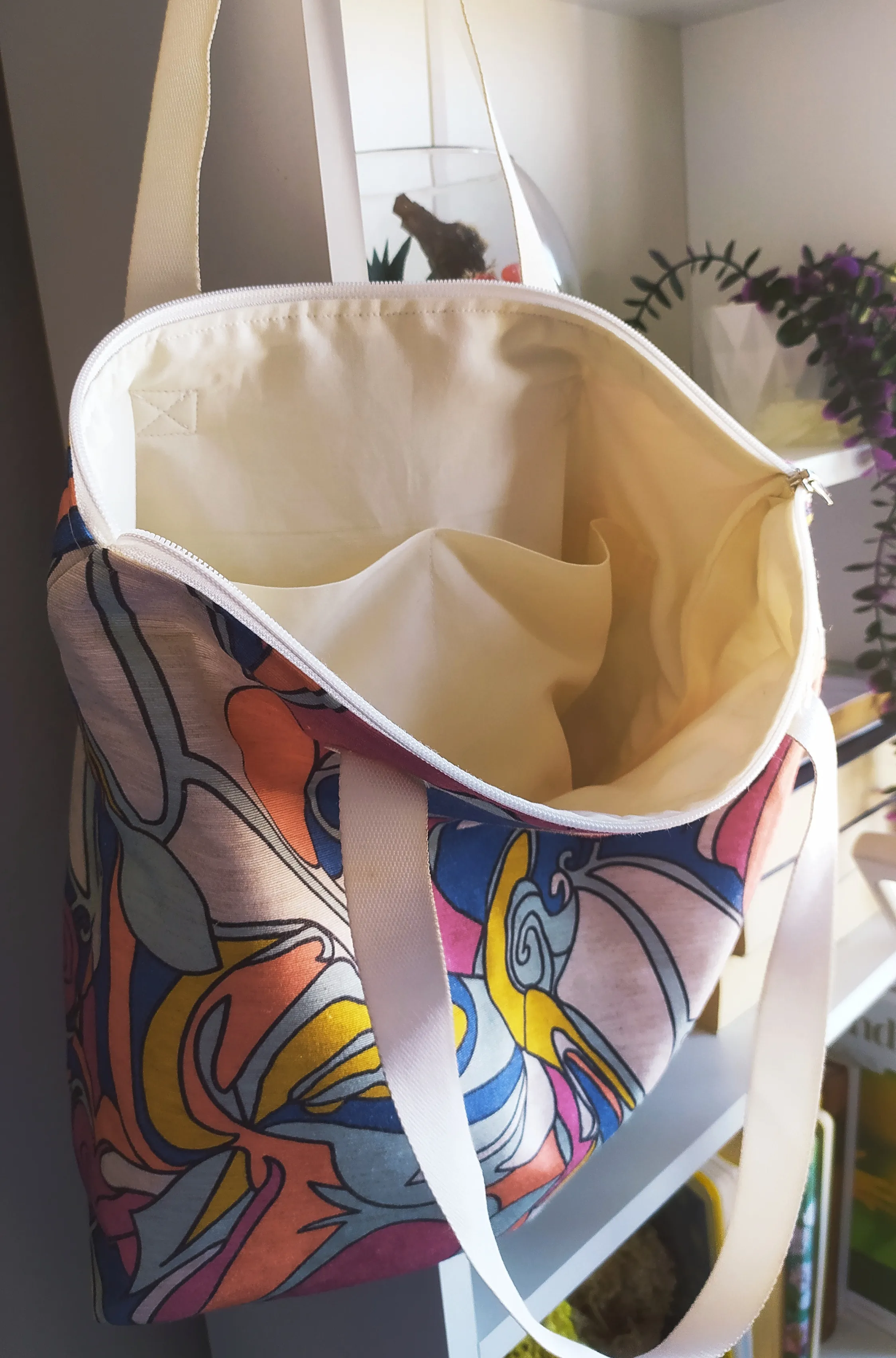 Colorful Patterned Zippered Fabric Bag