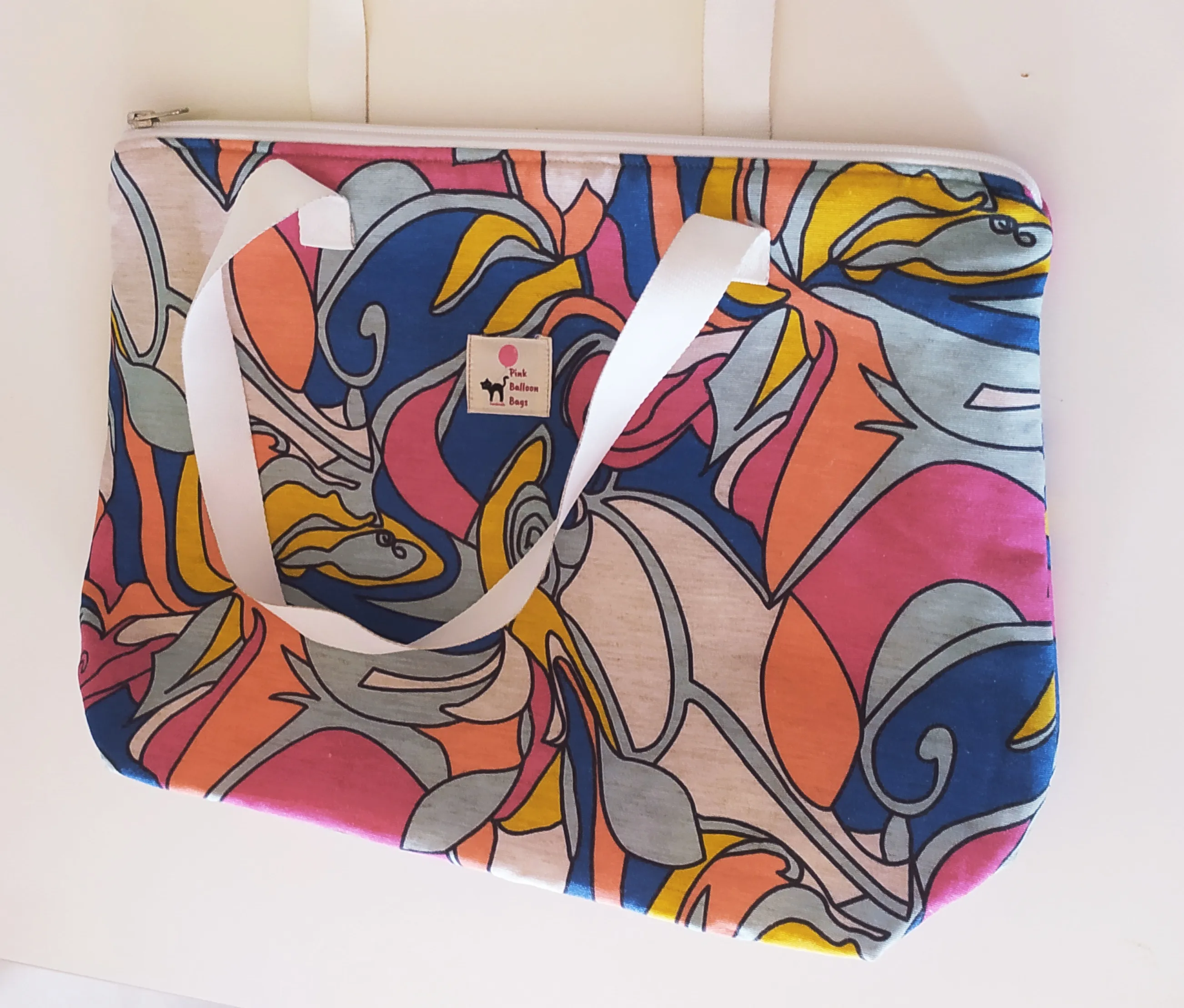 Colorful Patterned Zippered Fabric Bag