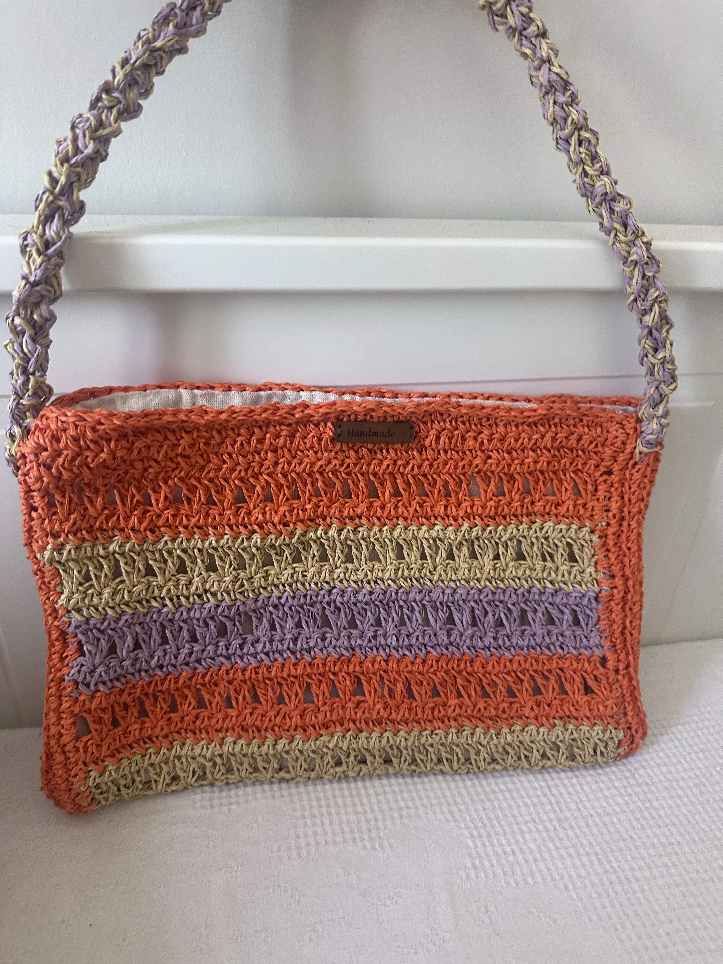 Hand-Knitted Straw Look Bag – Summer, Lined and Comfortable Use