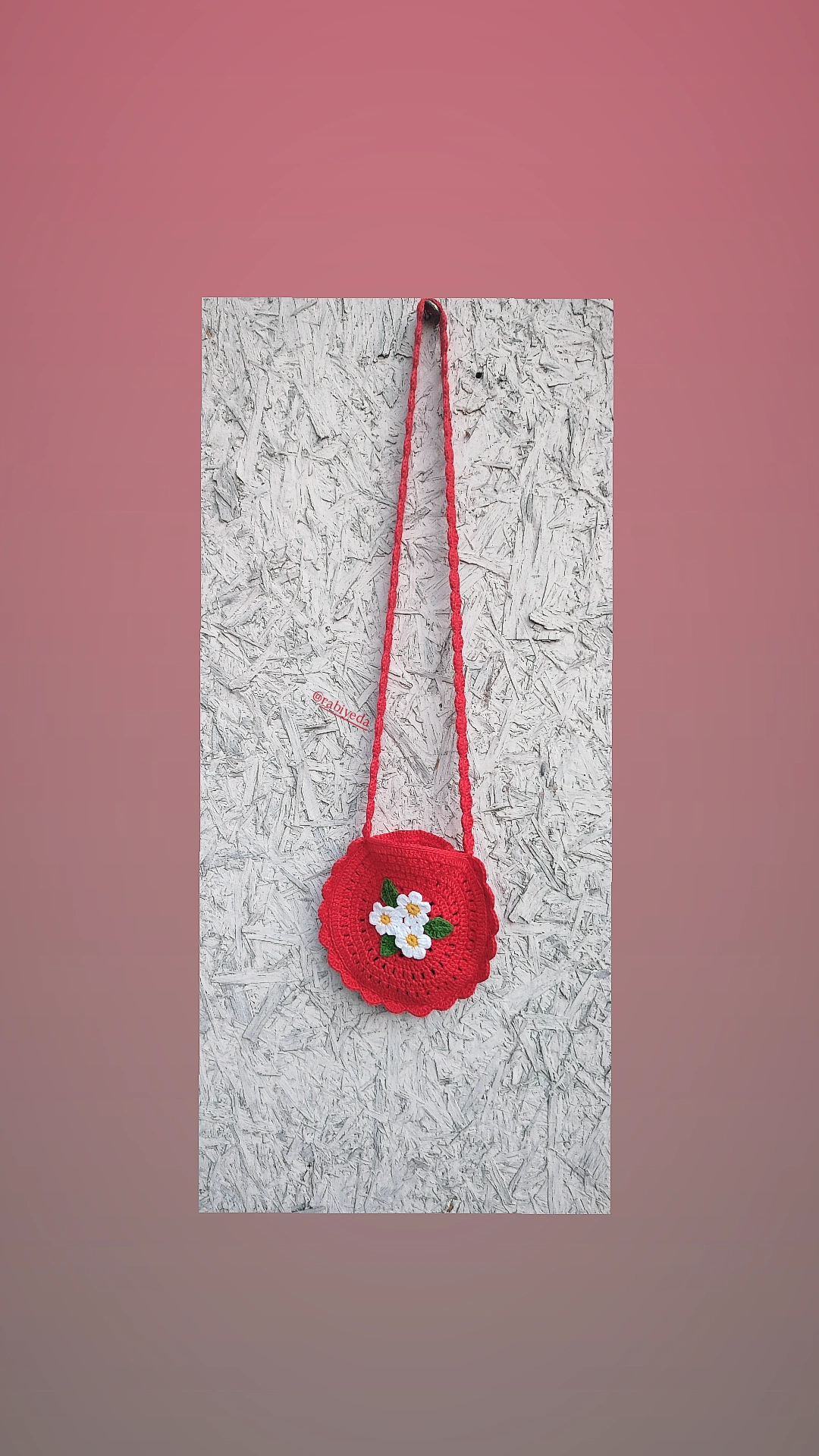 Red Knitted Bag - Flower Detailed Girl's Shoulder Bag - Handmade
