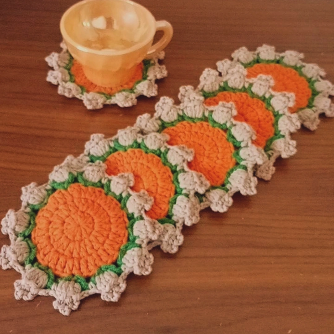 Blue and White Crochet Coaster Set (6 Pieces) - Handmade