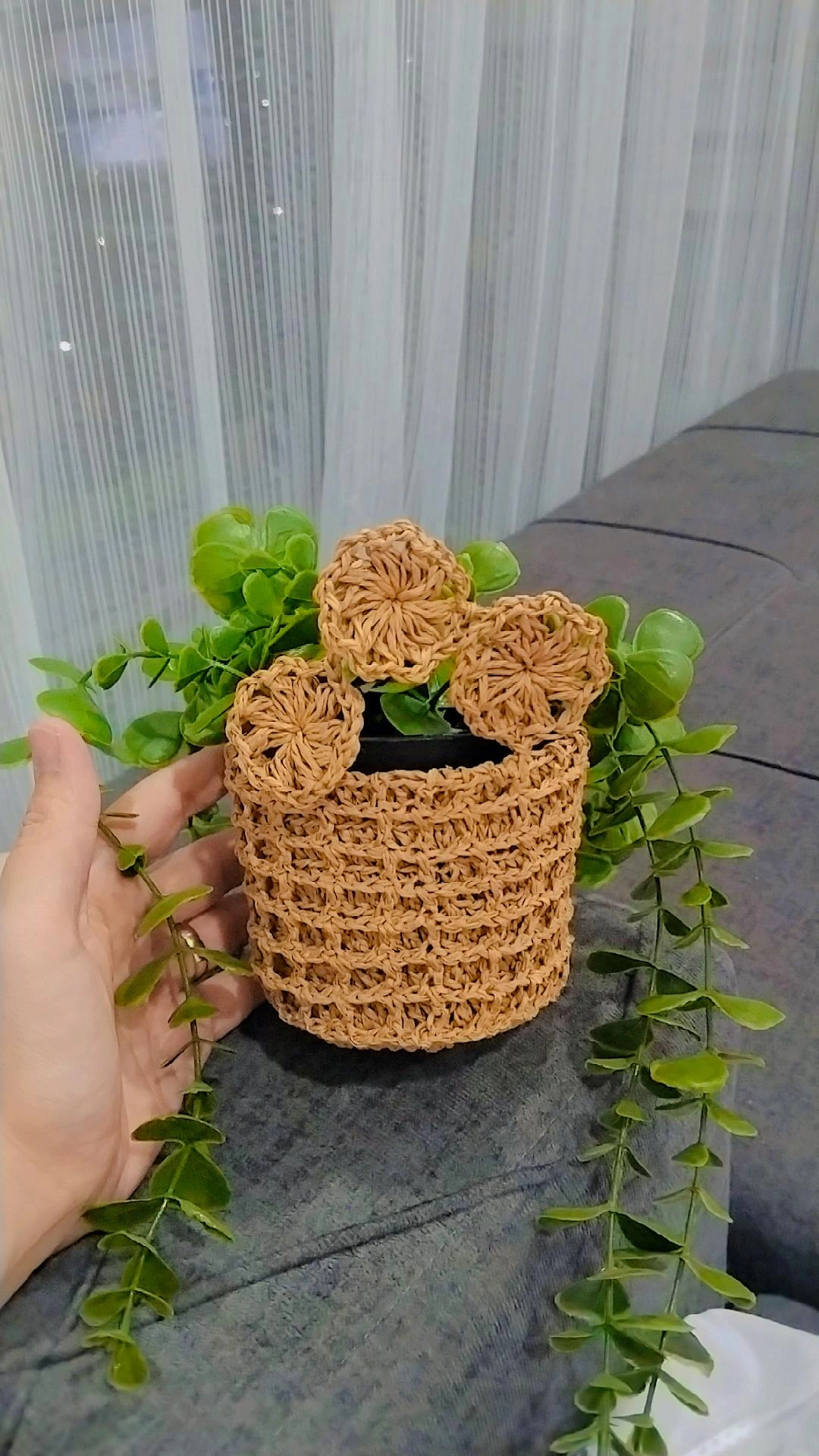 Wicker Knit Pot Basket - Flower Hanging Decorative Basket