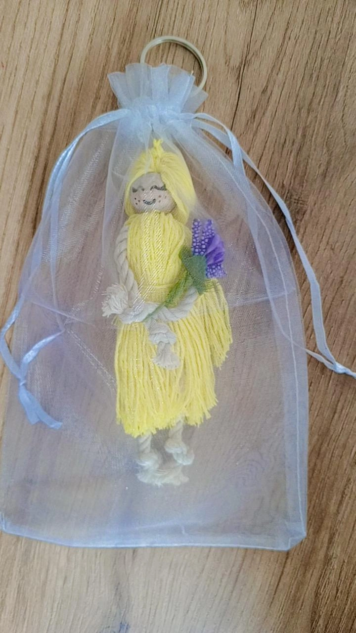 Yellow Macrame Baby Figure Keychain and Bag Accessory - Handmade