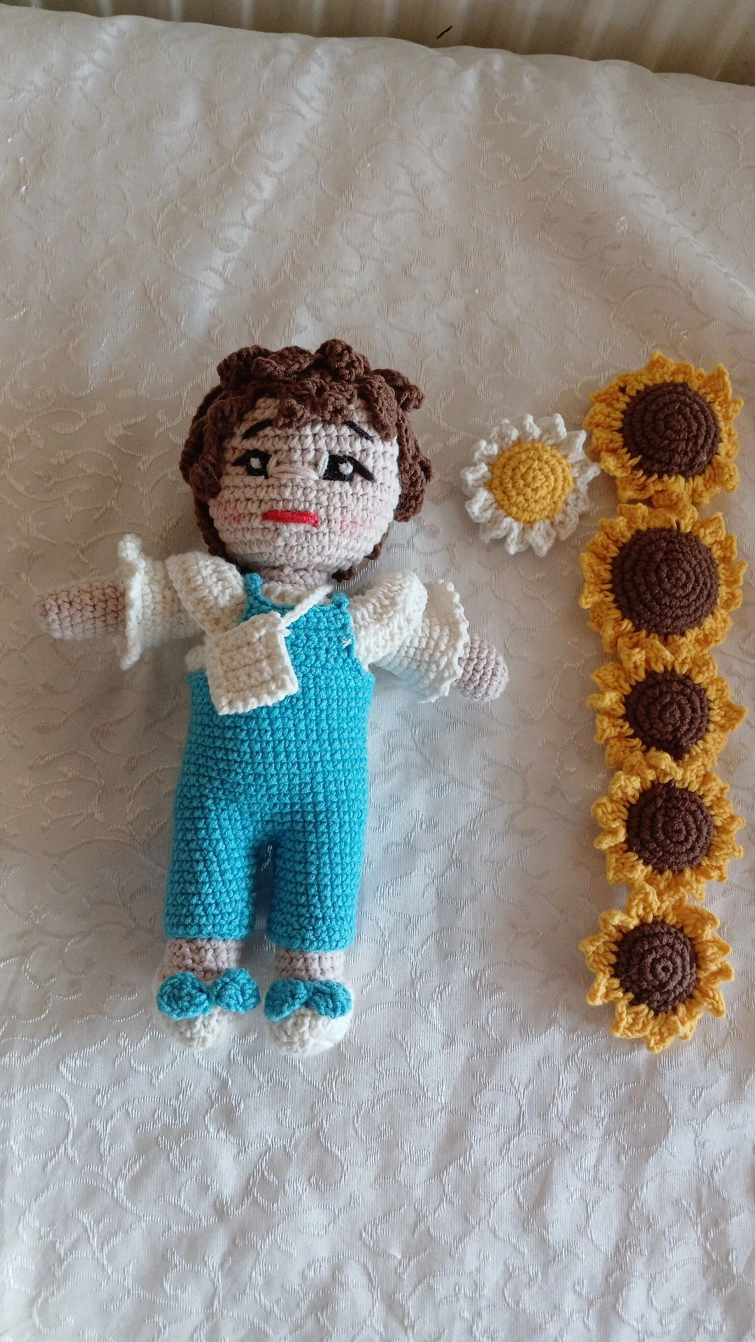 Blue Jumpsuit Knitted Toy Doll - Amigurumi Doll - Handmade