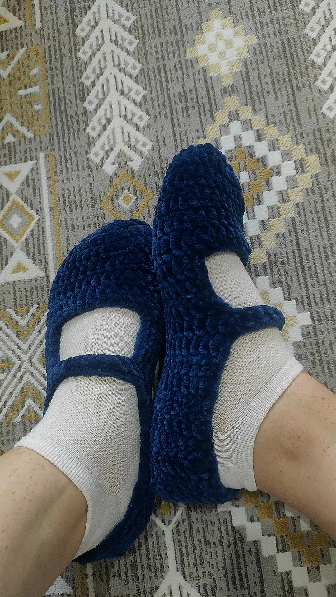 Navy Blue Plush Mother and Baby Home Bootie Slipper Set - Hand Knit