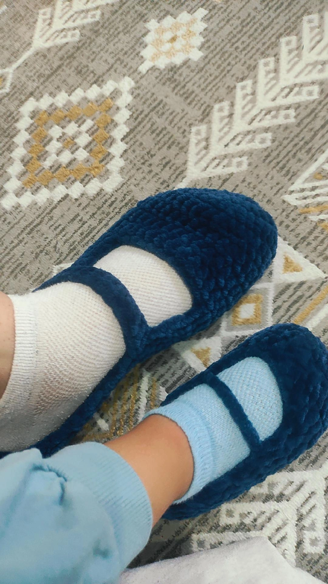 Navy Blue Plush Mother and Baby Home Bootie Slipper Set - Hand Knit