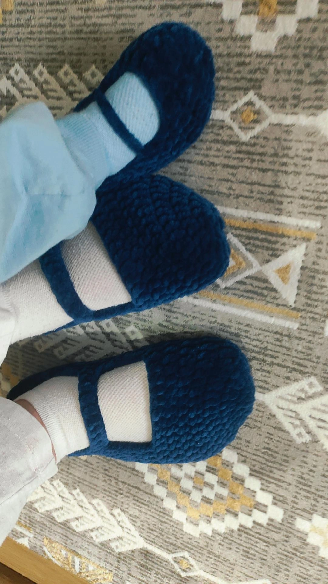 Navy Blue Plush Mother and Baby Home Bootie Slipper Set - Hand Knit