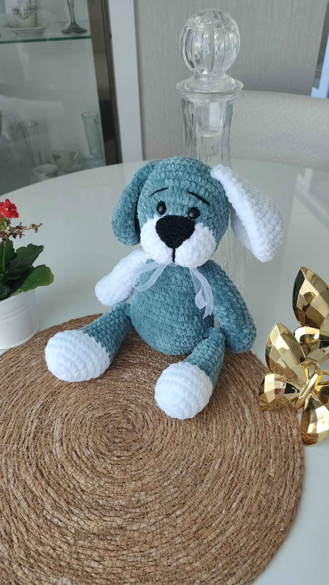 Mavi Amigurumi Oyuncak Köpek - Organik Pamuk İpliği ile El Yapımı