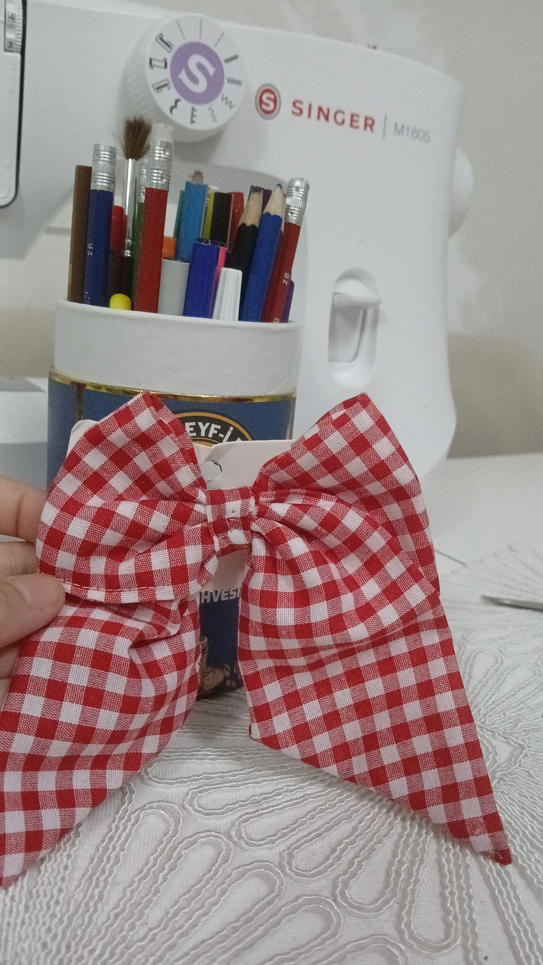 ❤️ Kırmızı Beyaz Pötikare Desenli Büyük Fiyonk Saç Tokası | El Yapımı Butik Toka