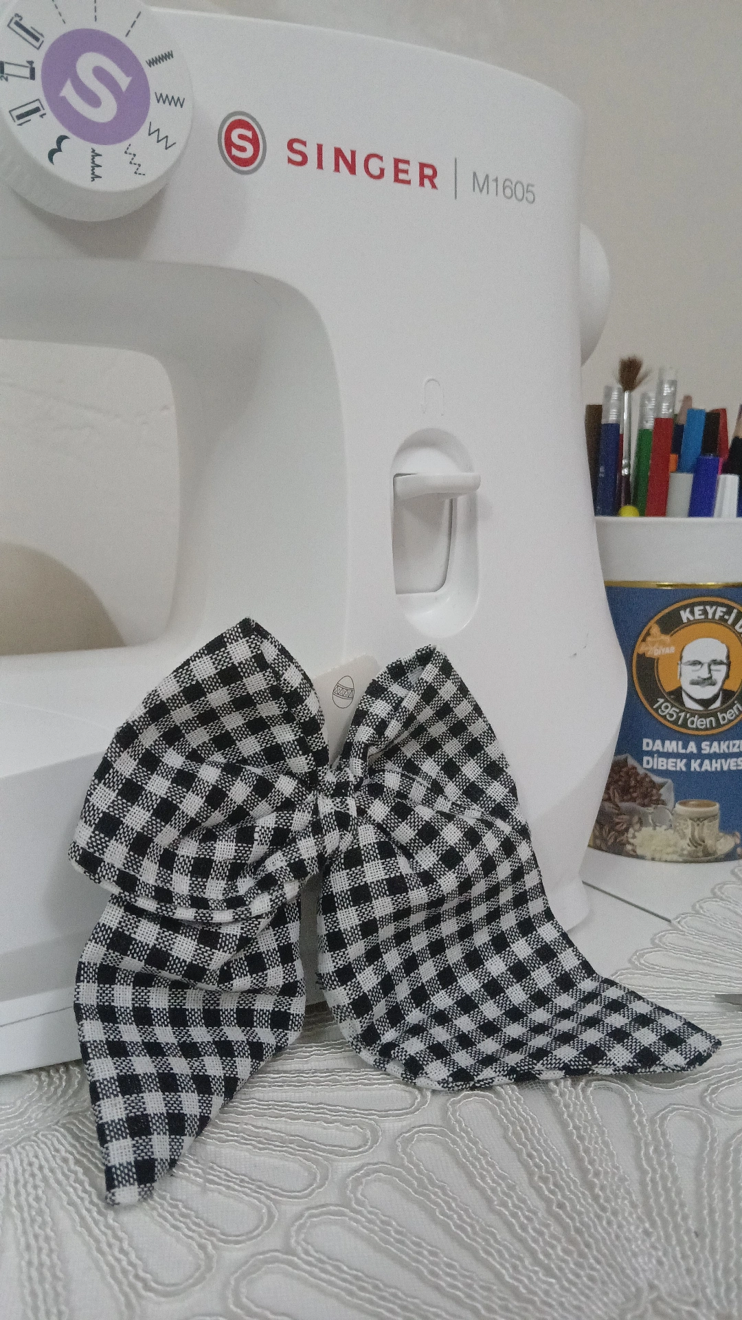 🖤 Siyah Beyaz Pötikare Desenli Büyük Fiyonk Saç Tokası | El Yapımı Butik Toka