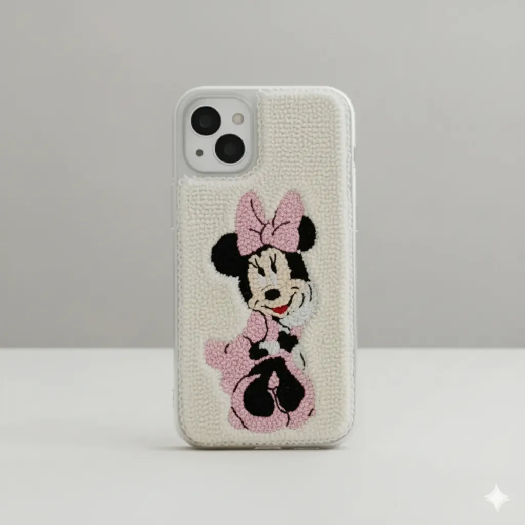 iPhone 15 Plus Uyumlu Minnie Mouse Karakterli El Yapımı Punch Telefon Kılıfı