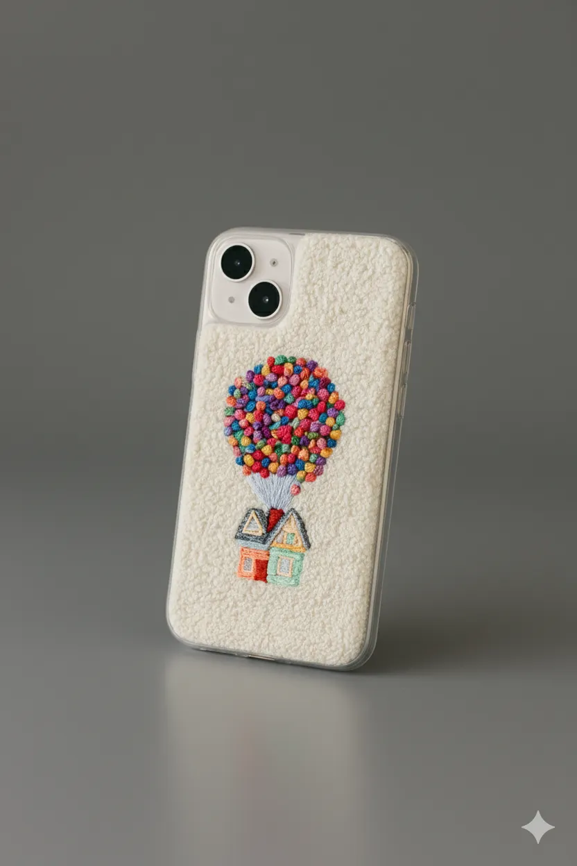 iPhone 14 Plus Uyumlu UP Desenli El Yapımı Punch İşlemeli Telefon Kılıfı