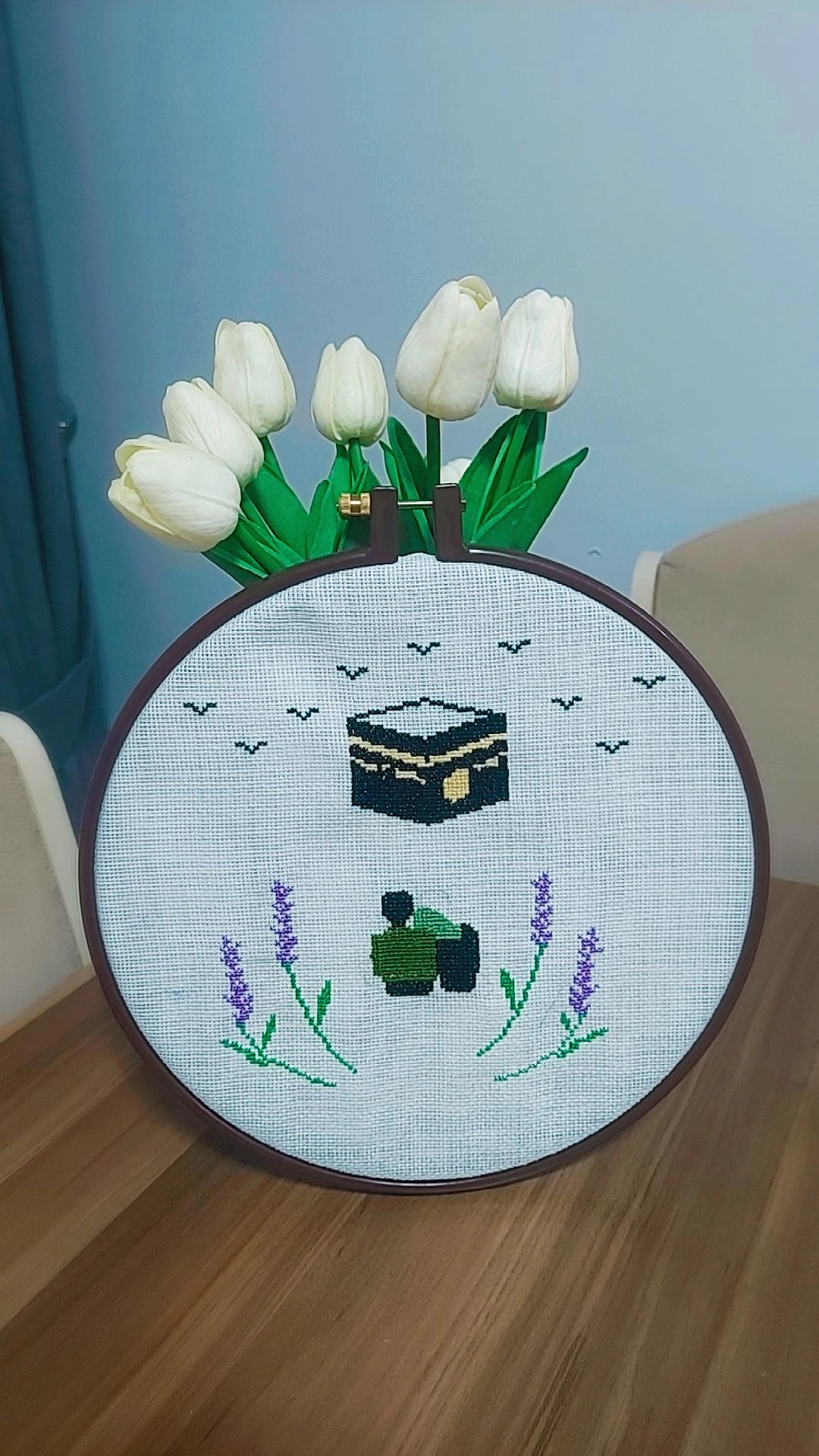 Cross Stitch Kaaba Themed Embroidered Painting - Handcrafted with Love