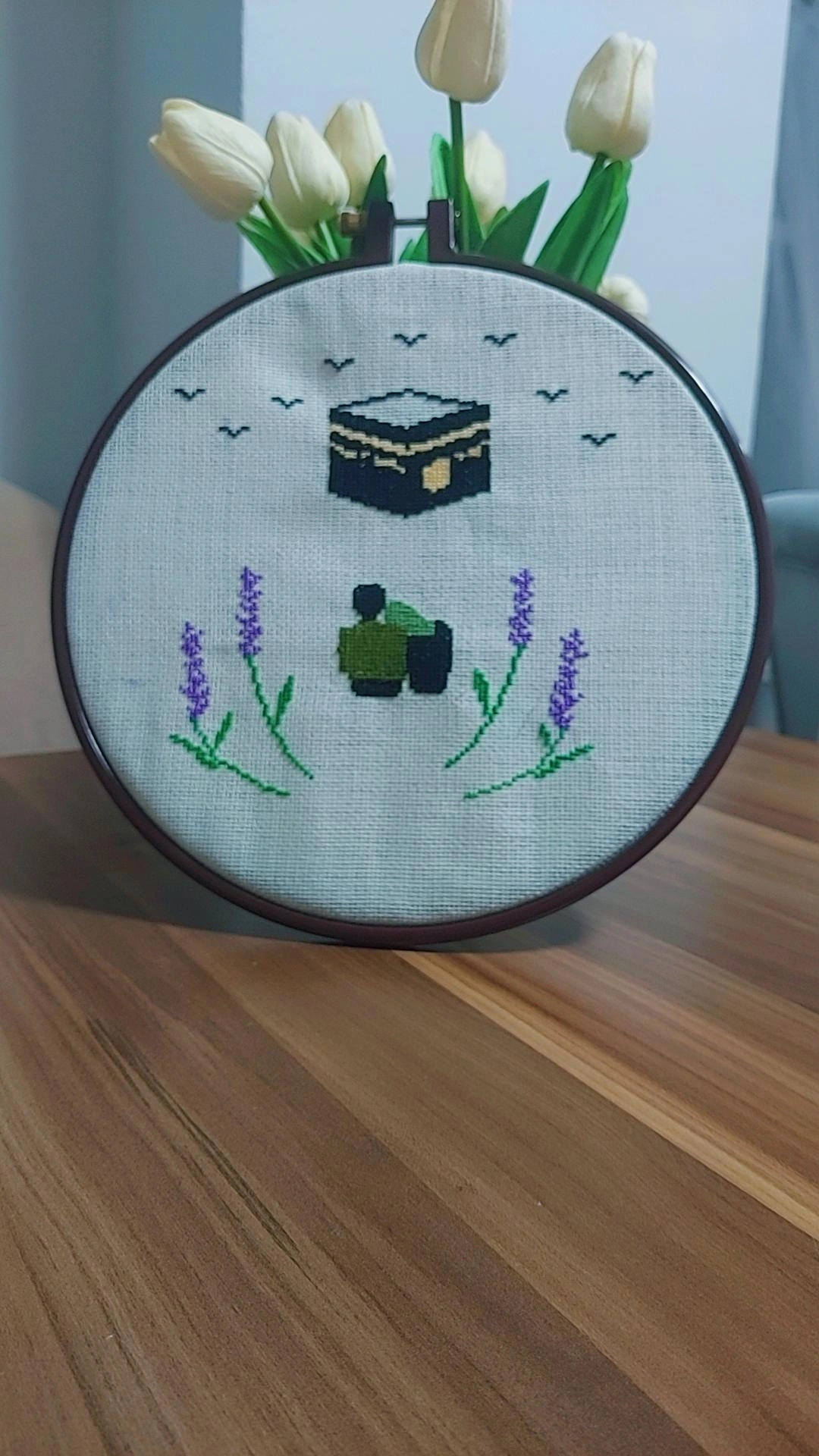 Cross Stitch Kaaba Themed Embroidered Painting - Handcrafted with Love