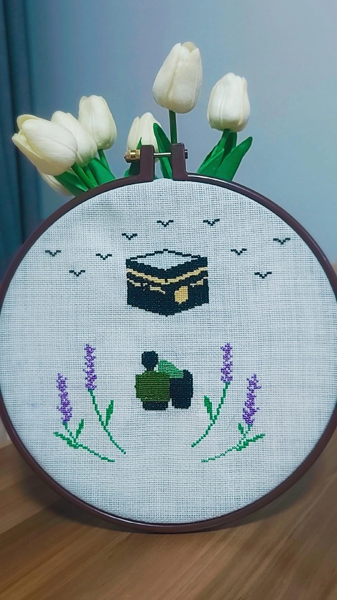 Cross Stitch Kaaba Themed Embroidered Painting - Handcrafted with Love