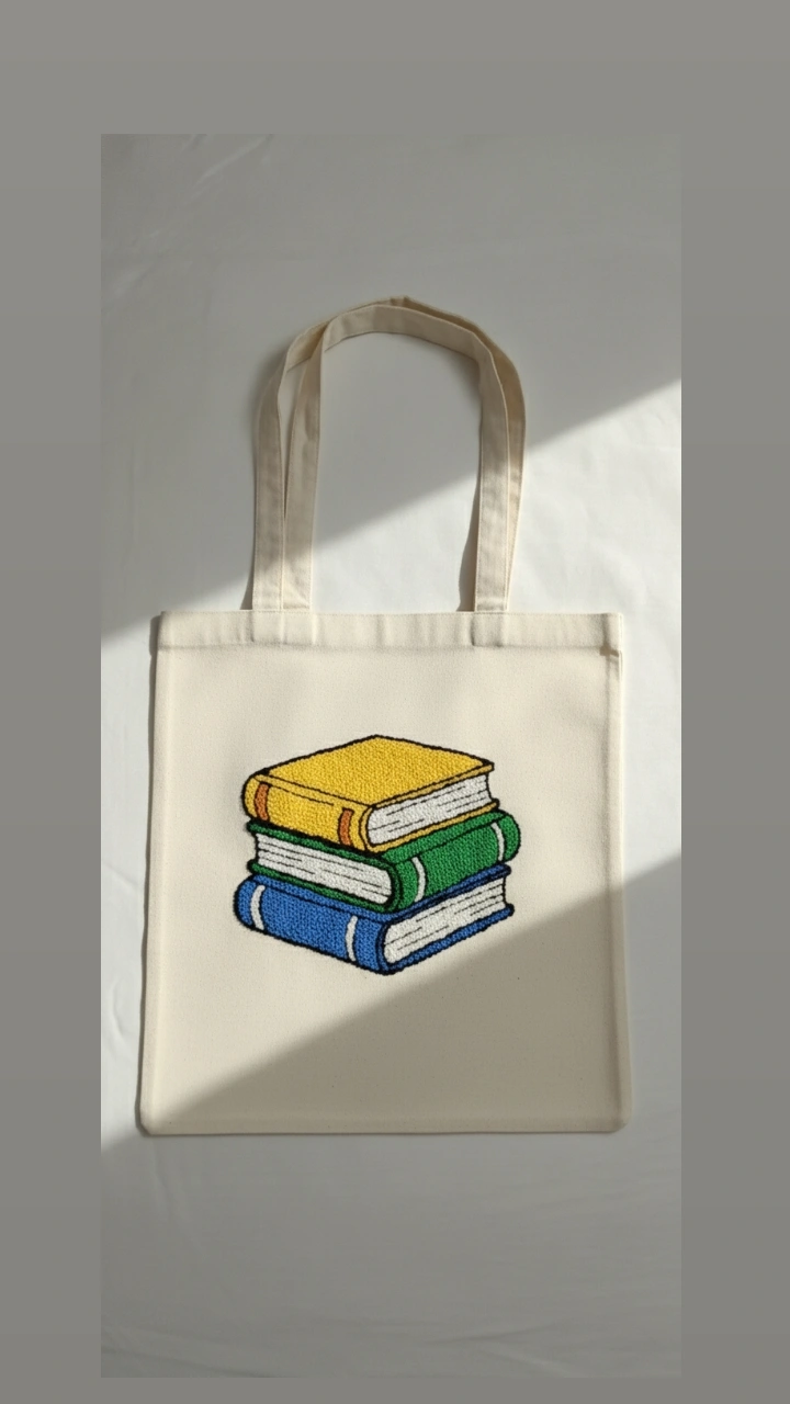 Kitap Figürlü Krem Bez Çanta - Öğretmenler Günü Hediyesi