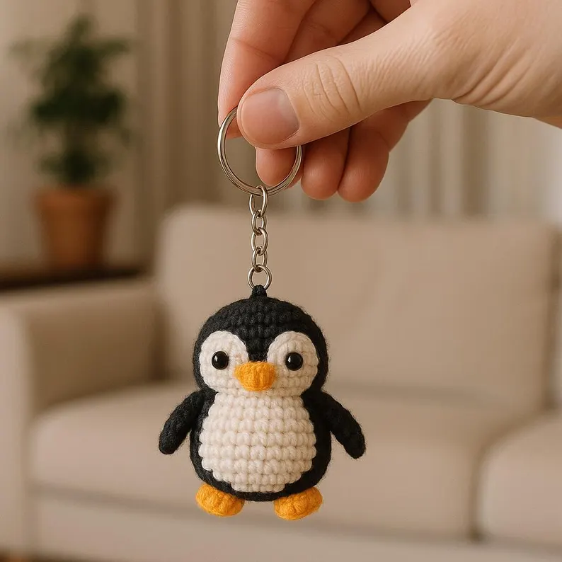 Amigurumi Penguen Anahtarlık – El Yapımı Örgü Sevimli Penguen (5x8 cm)