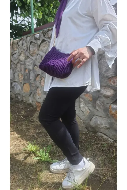 Hand Knitted Purple Shoulder Bag Natural and Stylish Design