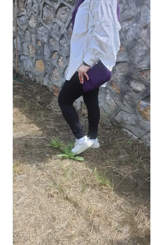 Hand Knitted Purple Shoulder Bag Natural and Stylish Design