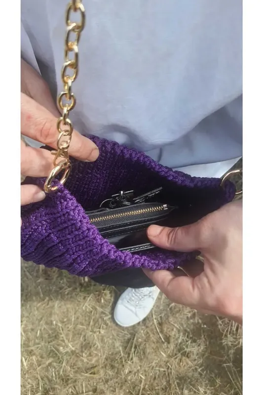 Hand Knitted Purple Shoulder Bag Natural and Stylish Design