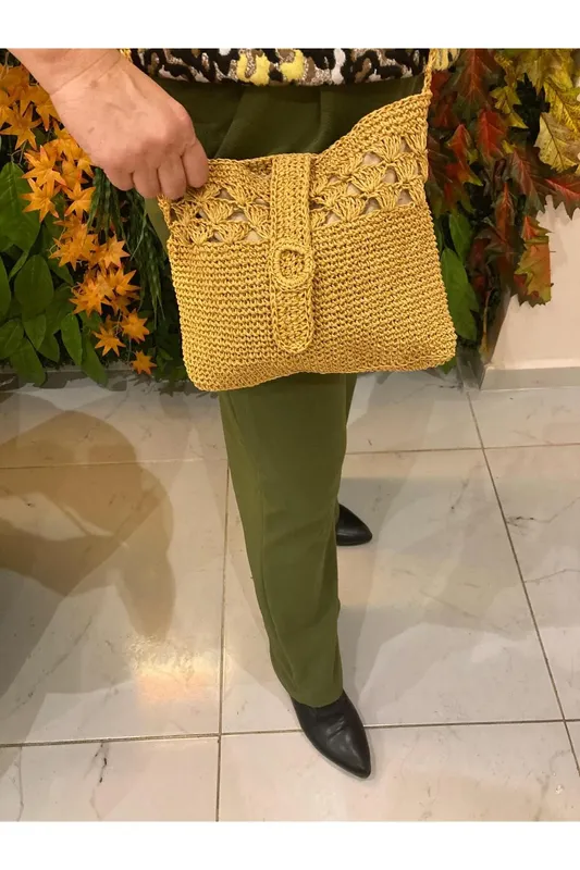 Natural Straw Knitted Brown Women's Shoulder Bag Summer Stylish Design