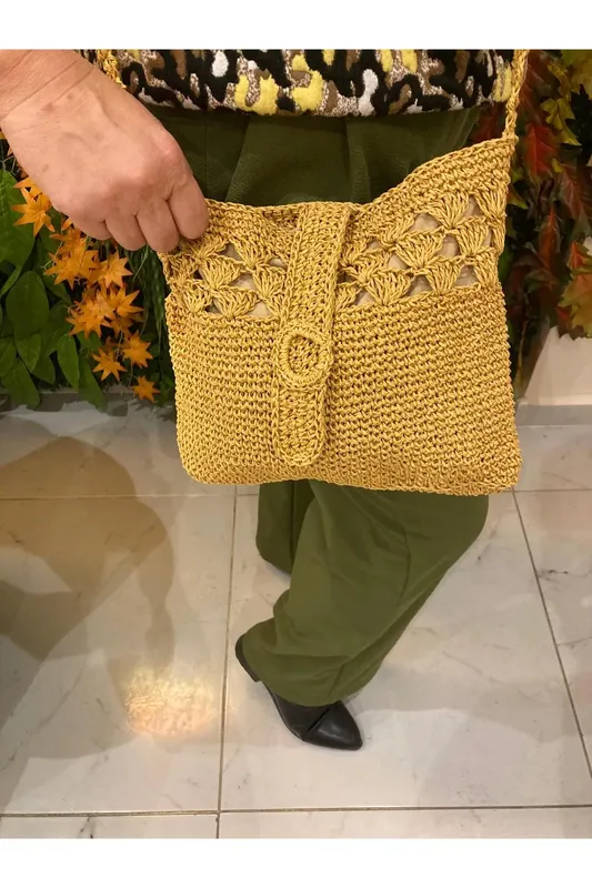 Natural Straw Knitted Brown Women's Shoulder Bag Summer Stylish Design
