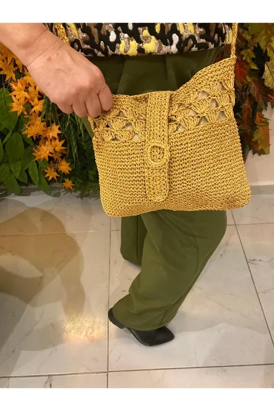 Natural Straw Knitted Brown Women's Shoulder Bag Summer Stylish Design