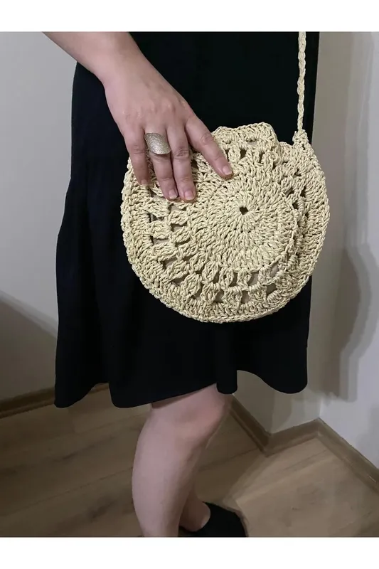 Round Beige Knitted Bag Stylish and Lightweight Design for Summer Beach Style