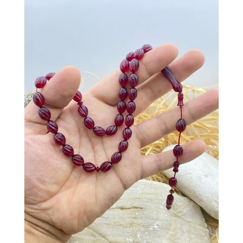 Handmade Fire Amber Prayer Beads, Special Design with Hand-Carved Workmanship, Collectible Piece