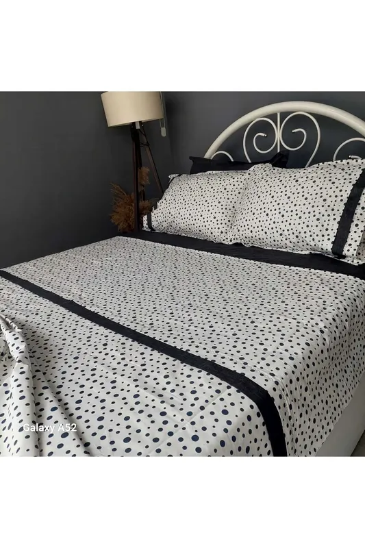 ÇİFT KİŞİLİK SİYAH BEYAZ PUANTİYELİ NEVRESİM TAKIMI