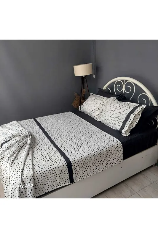 DOUBLE BLACK AND WHITE POLKA DOT DUVET COVER SET