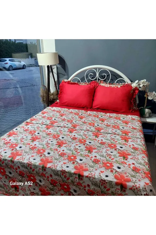 DOUBLE DIGITAL PRINTED RED FLORAL PATTERNED DUVET COVER