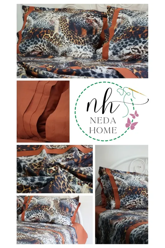 DOUBLE DIGITAL PRINTED LEOPARD PATTERNED ORANGE COLOR NEVRESTIM SET