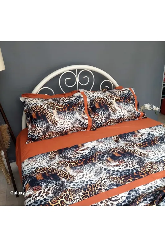 DOUBLE DIGITAL PRINTED LEOPARD PATTERNED ORANGE COLOR NEVRESTIM SET