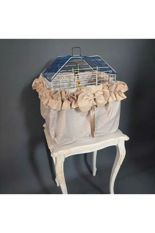 Plaid Fabric Cage Cover with Bow and Ruffle Details