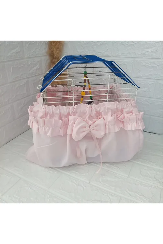 Elegant Birdcage Tulle with Pink Bow and Ruffles