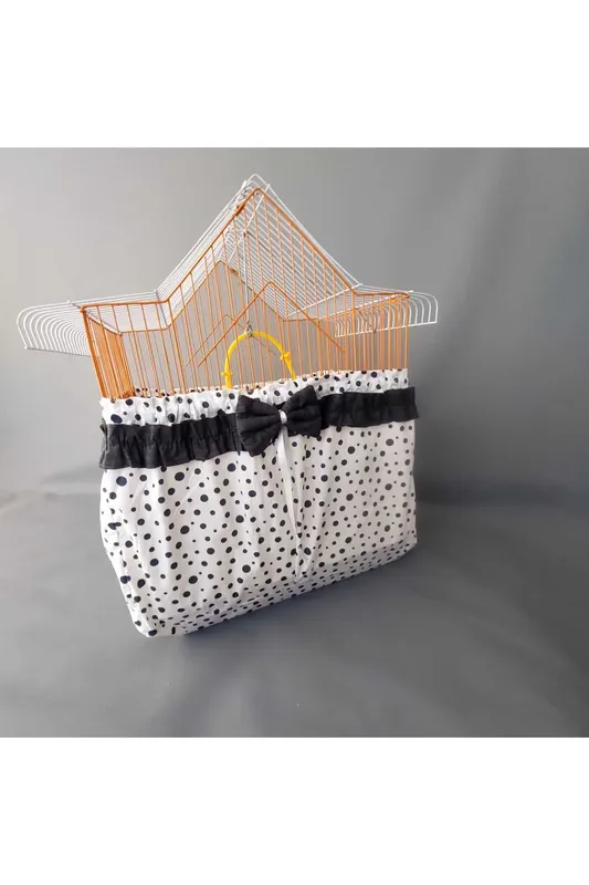 BIRD CAGE COVER WITH INDIGO GEOMETRIC PATTERNS ON AN ECRU GROUND