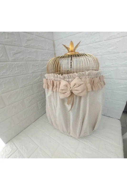 Pembe Papyonlu Uzun Motifli Kuş Kafesi Tülü