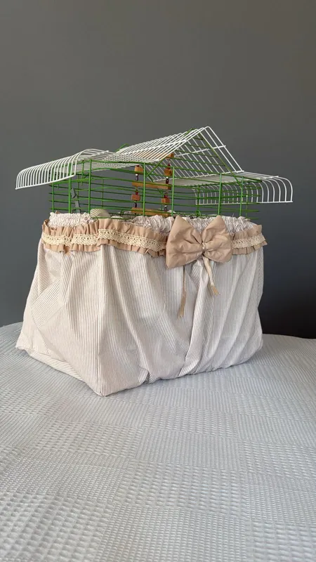 Kapüçino renkli Kurdeleli Kuş kafes tülü 